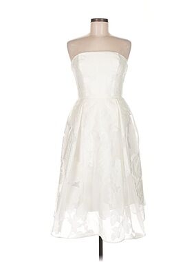 Amsale Strapless White Floral Midi Cocktail Dress